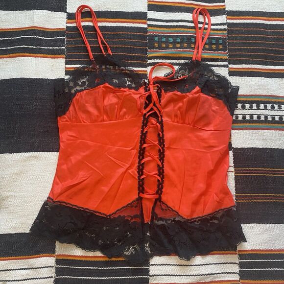 Vintage Formfit Rogers Red/Black Nylon Lace Camisole Lingerie Top. 34/S. USA. - Picture 5 of 12